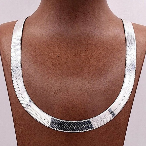 Sterling Silver 10mm Herringbone Necklace, Flat, Snake Unisex - Picture 11 of 13